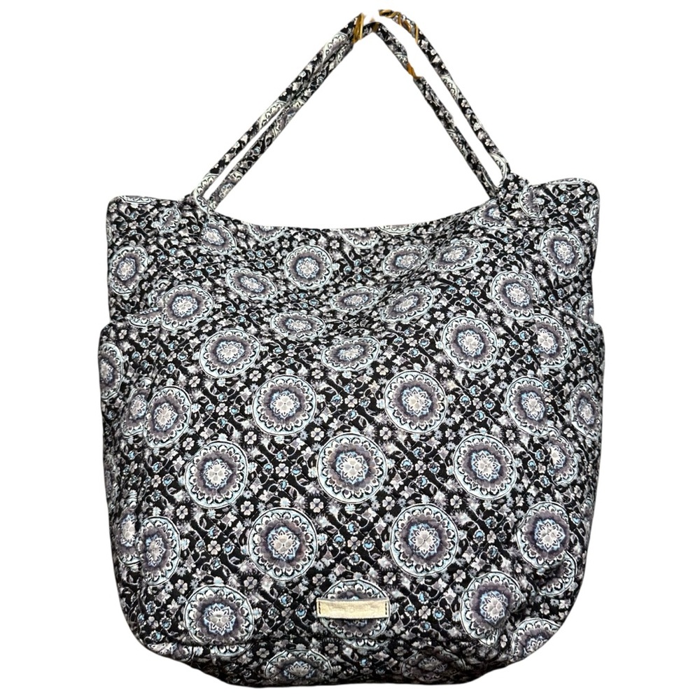 Vera Bradley Quilted Tote Bag in Black and Blue Medallion Pattern